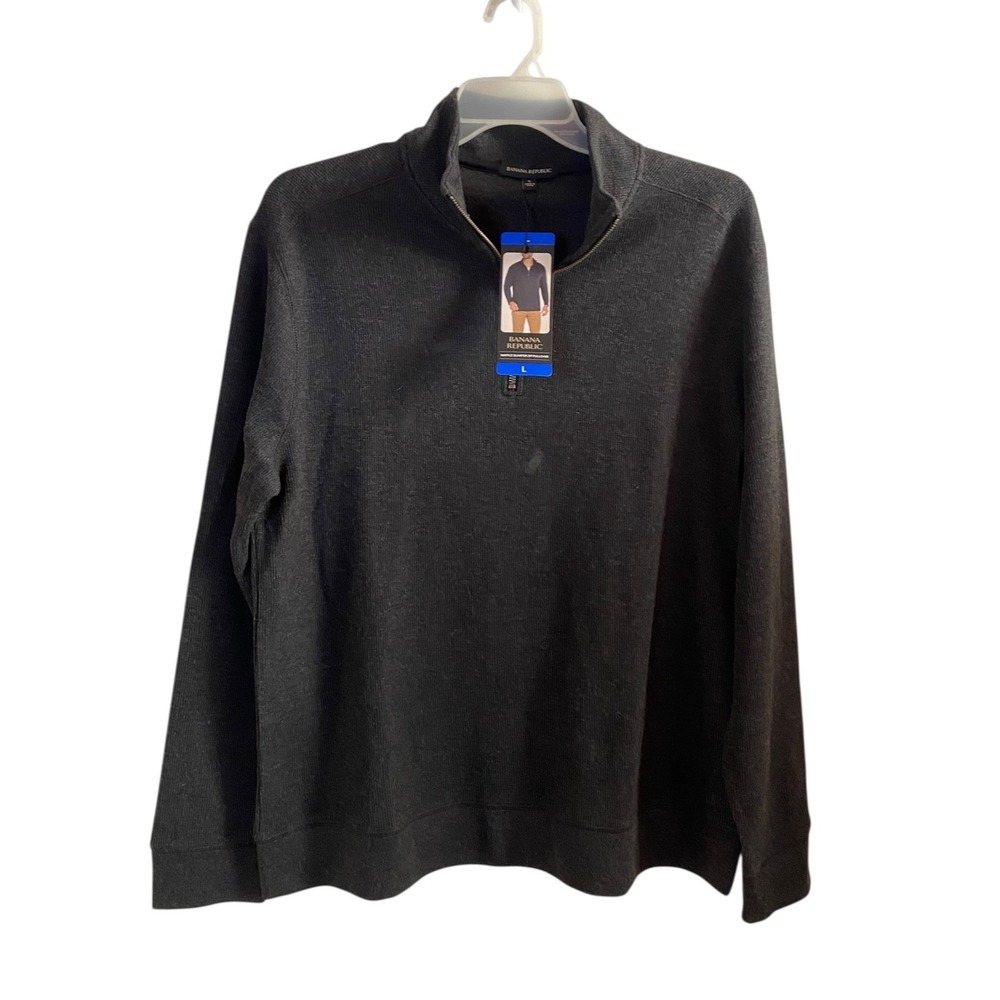 Banana Republic Men Waffle Quarter Zip Pullover Sweater Charcoal Gray Size L NWT